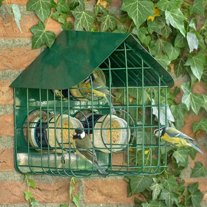 Mangeoire à oiseaux anti-écureuils JH-Mech, en métal, résistante aux intempéries, avec ouvertures circulaires intégrées, finition verte thermolaquée - Product Image 3