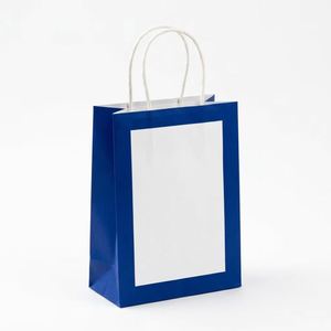 Wholesale Premium 120gsm <b>Small</b> Vertical <b>White</b> Kraft Paper <b>Bag</b> Deep Blue Frame INS Style Jewelry Gift Packaging Custom Logo - Product Image 1