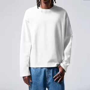 <strong>High</strong> <strong>Quality</strong> Fashion 100%Cotton Long Sleeve Men Boxy Fit Solid Blank T-<strong>shirts</strong> O-neck Drop Shoulder Cotton <strong>White</strong> Tshirts - Product Image 1