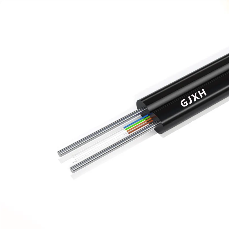 HXCOWO GJXH FTTH G657A1 G657A2 Drop 1/2/4/6/8/12Cores With Steel Messenger FTTH Network Indoor Fiber Optical Cable