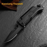 Couteau pliant multifonctionnel Haoxiang avec lumière LED, acier inoxydable, poignée antidérapante, couteau de poche 225 mm de longueur totale, pour le camping en plein air