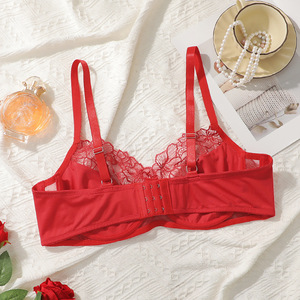 Reggiseni Plus Size per Donne, Servizio di Personalizzazione Logo e Etichetta, Lingerie Rossa in Pizzo Floreale Push-Up per Signore Sensuali - Product Image 3