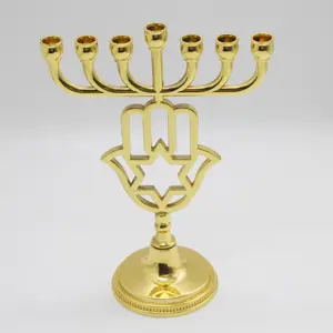 Gold Metal Hamsa Shabbat Menorah Lindamente Crafted Metal Craft para presente Judaica