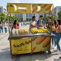 Chariot de nourriture de rue mobile en acier inoxydable, stand pliable pour en-cas avec panneau publicitaire personnalisé, roues verrouillables pour marché nocturne