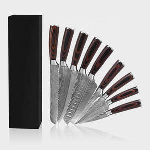 Juego de cuchillos de cocina santoku de madera afilada, juego de cuchillos de <span class=keywords><strong>chef</strong></span> modernos de acero inoxidable, 9 Uds., <span class=keywords><strong>precio</strong></span> al por mayor - Product Image 1