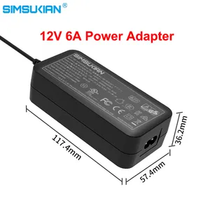 UL FCC KC CCC CE GS SAA KC Certified sertifikalı masaüstü AC DC 12v 6a 72W güç güç kaynağı adaptörü