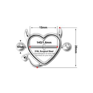 Кольцо для пирсинга сосков, ювелирное украшение, кольцо-щиток для сосков, очаровательное кольцо для груди «Дьявольское сердце», 14G, из нержавеющей стали, штанга-кольцо для сосков - Product Image 2