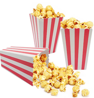 Mangkuk Kertas Bergaris Merah Putih 26oz 46oz Kustom, Wadah Popcorn Siap Pakai untuk Pesta, Kemasan Makanan Embossed UV Advantage, Laminasi Matt