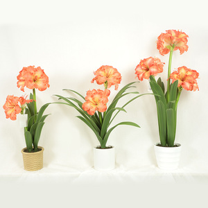 Planta de árbol bonsái única, hojas verdes de oficina falsas para interiores con flores rojas, planta de flores artificiales Clivia - Product Image 2