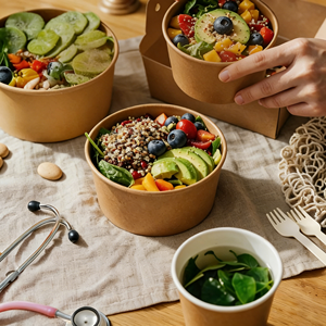 Conteneur en papier pour <span class=keywords><strong>Poke</strong></span> <span class=keywords><strong>Bowl</strong></span>, personnalisable OEM/ODM, jetable, biodégradable, écologique, avec couvercle, pour Vegan-deli, Cloud-kitchen, Gourmet - Product Image 1