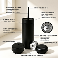 Gobelet isotherme 3-en-1 personnalisé avec logo, en acier inoxydable 304 de 16 oz, à double paroi, anti-fuite, avec 3 couvercles et paille, idéal pour les voyages