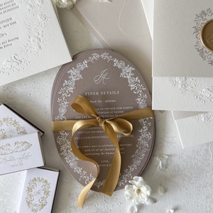Juego de Tarjetas de Invitación de Boda con Diseño Floral Elegante, Papel Absorbente, Grabado en Relieve, Logotipo Personalizado - Product Image 1