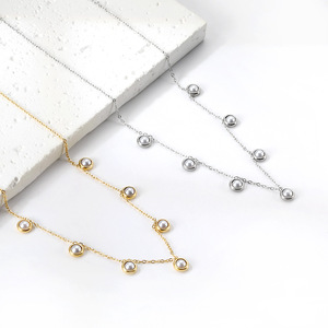 Collar de Perlas Redondas Estilo Europeo Americano con Turquesa, Cadena de Oro y Plata, Joyería de Moda para Mujer, Cadena para Clavícula, Accesorio para Fiesta - Product Image 2