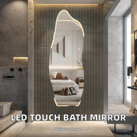 Miroir LED intelligent à écran tactile, éclairage IP44, design moderne sans cadre, forme irrégulière, alimentation par prise, pour salle de bain d'hôtel