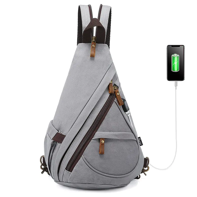 Camping Hiking Outdoor Light Gray Crossbody Bag Oxford Chest Bag Single Shoulder Pack Tactical Sling Bag