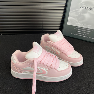 Chaussures Décontractées de Skateboard Roses Épaisses Polyvalentes à <span class=keywords><strong>Plateforme</strong></span>, Antidérapantes, à Lacets, Confortables - Product Image 2