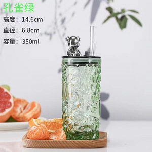 Round Heat Resistant Coffee Glass Cup With Lid and Straw Transparent Milk <b>Tea</b> Juice Cup Coffee <b>Mug</b> for Home Bar Drinkware - Product Image 4