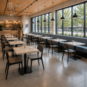 ชุดโต๊ะอาหารร้านอาหารสมัยใหม่ Ron Group โต๊ะสี่เหลี่ยม เก้าอี้ไม้ ที่นั่งบุผ้าแบบบูธ เฟอร์นิเจอร์สั่งทำ - Product Image 3