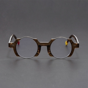 Cadres De Luxe Premium pour Lunettes Hommes Filtre De Lumière Bleue Italien Petit Cercle Bleu Marron Métal <span class=keywords><strong>Montures</strong></span> De Lunettes Homme - Product Image 2