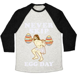 Never Skip Egg Day Jesus Unisex Tri-Blend <b>Baseball</b> <b>Tee</b> - Product Image 1