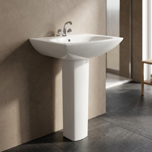 Lavabo rectangulaire en céramique blanche sur piétement pour salle de bain d'hôpital, lavage des mains en extérieur, équipement sanitaire - Product Image 1