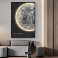 Peinture décorative encadrée de luxe en grès avec éclairage LED, motif lune, style moderne et épuré, art mural pour la maison, le bureau et l'hôtel