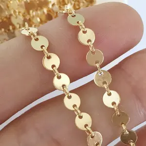 1/20 14K Gold Filled 4mm Flat Sequin Disc Chain Roll Plain/Hammered/Textured/Pattern Link And Bar Chain DIY Jewelry Accessories