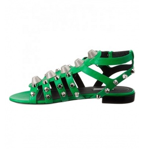 Colors Custom Punk Styles Women <b>Flat</b> Metal Studs Shoes Ankle Strap <b>Flats</b> With Sandals Cool Girls Roman Slides - Product Image 6