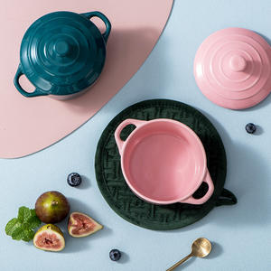 Bol à oeufs cuit à la vapeur en céramique classique <span class=keywords><strong>Double</strong></span> poignée Soufflé Air Fryer Bol de cuisson Ragoût ménager pour enfants Pot à soupe Nid d'oiseau - Product Image 4