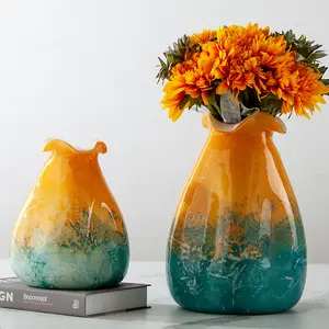Basit Modern sarı karışık yeşil yağ renk cam vazo ev kapalı masaüstü dekorasyon çiçek düzenleme hidroponik çiçek vazo