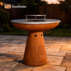 Rusty Corten Steel Wood Burning Fire Pit With BBQ Grill Outdoor <b>Garden</b> Cooking Fire Brazier - Product Image 5