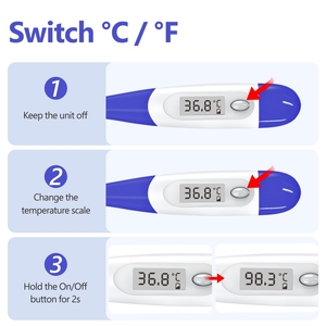 เทอร์โมมิเตอร์ดิจิตอลกันน้ำ ปราศจากสารปรอท หัวงอได้ ใช้แบตเตอรี่ สำหรับวัดไข้ที่รักแร้ ผลิตจากพลาสติก - Product Image 5