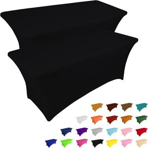 6FT Rectangular Fitted Wrinkle-Free Solid Black Stretch Spandex Tablecloth Washable for Events Parties Weddings - Product Image 1