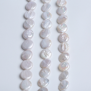 17-18mm <strong>Big</strong> Coin Shape Freshwater <strong>Pearl</strong> String Baroque <strong>Loose</strong> <strong>Pearl</strong> in Strand