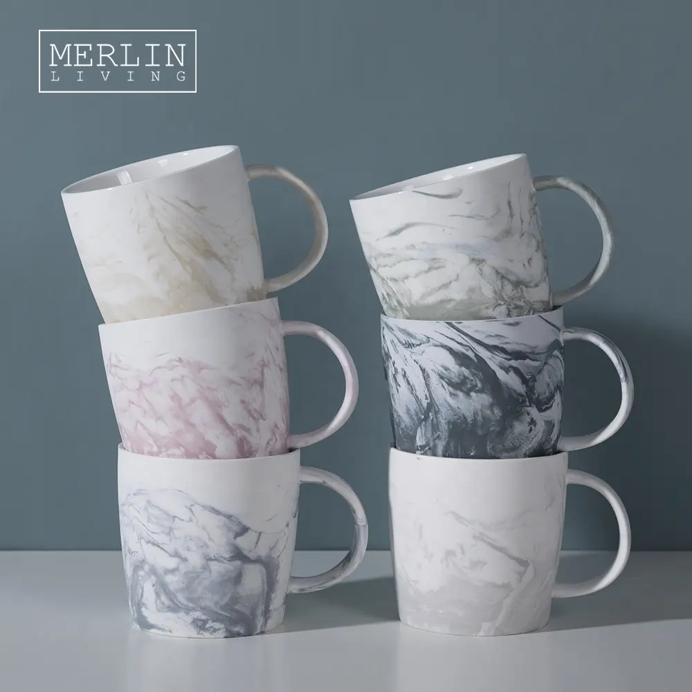 Merlin fabricantes caneca nórdica, conjunto de canecas de porcelana por atacado de mármore caneca de café conjunto de presente de cerâmica para xícaras de cerâmica