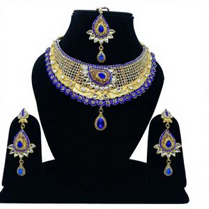 Ensemble de bijoux de mariée classique en cuivre royal indien plaqué or zircon, pour femmes, fête de mariage, élégance traditionnelle, finition royale - Product Image 1
