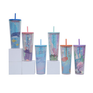 Gobelet en plastique à double paroi grande capacité 750 ml avec couvercle et paille, tasse créative à bulles pour les fêtes et les enfants - Product Image 2