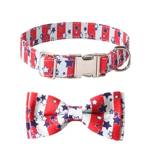 New Pet Products American Flag Series Independence Day Pet Collar Silver All-metal Dog Collar for Pets