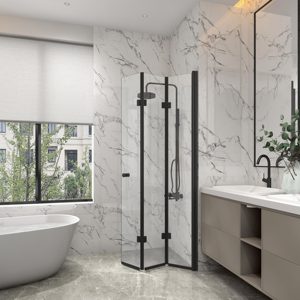 Puerta de <span class=keywords><strong>Ducha</strong></span> Pivote de Vidrio Templado Plegable de 3 Paneles de 6 mm, sin Marco, con Montaje en Pared y Tira de Sellado Impermeable - Product Image 1
