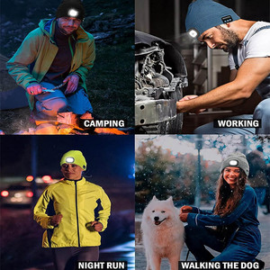 Unisex USB Rechargeable 4 LED Flashlight Hat with Cordless Headphones <strong>Bluetooth</strong> Beanie with Light - Product Image 5