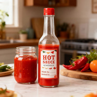 Bouteille en verre pour sauce piquante Wozzy, huile de chili, sauce soja, vinaigre, avec bouchon noir, vente chaude, 3 oz, 5 oz, 8 oz, 90 ml, 150 ml, 250 ml