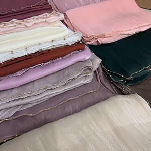 Hijab Sharut Premium 2025 con Catena di Perle e Pietre Scintillanti in Raso di Seta Crepe Sciarpa Islamica Scialli per Donne Musulmane - Product Image 4