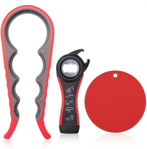 Anti slip Multi Functional 3 Pieces Combination <b>Plastic</b> <b>Rubber</b> Can Opener Large Jar Lid Opener Set with Gripper Pad Lid - Product Image 1