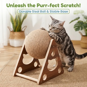 Giocattolo Interattivo di Lusso per Gatti, <span class=keywords><strong>Tiragraffi</strong></span> in Legno con Palla in Sisal, Funzioni di Arrampicata e Rotazione - Product Image 5