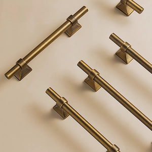 American-style Antique Brass Cabinet Handles T-Bar Cabinet Handle Soild Brass Minimalist Brushed Gold Wardrobe Drawer Pulls - Product Image 4