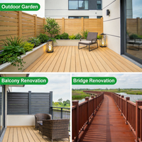 Planches de terrasse en composite bois-plastique (WPC) avec design perforé pour sols extérieurs, jardins et piscines - Surface antidérapante à grain de bois