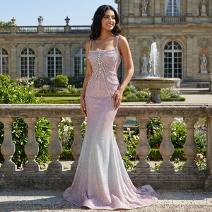 ชุดราตรีสีชมพู Hx160 รุ่น <span class=keywords><strong>Hot</strong></span> Drill ทรงเมอร์เมด ประดับลูกปัดและเลื่อมบนตัวเสื้อ  ชุดออกงานหรูหราสำหรับงานปาร์ตี้  Jancember - Product Image 1