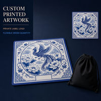 Tapis de jeu de mahjong en néoprène 3 mm, motif Phénix Bleu Lotus Art Oriental, pour la maison, les clubs, les tournois et comme cadeau