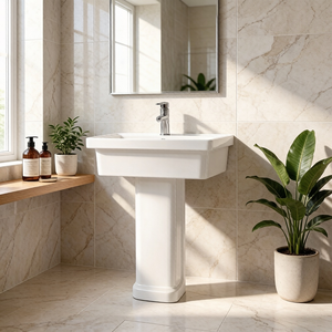 Lavabo Cuadrado de Cerámica Blanco Moderno al por Mayor de Fábrica, Fácil de Limpiar, Sanitario, para Baño, Hotel, Lavandería - Product Image 1