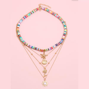 Collier pendentif bohème soleil noix de <span class=keywords><strong>coco</strong></span> en couches Collier étoile de mer coquille en argile polymère Bijoux de plage pour femmes - Product Image 3